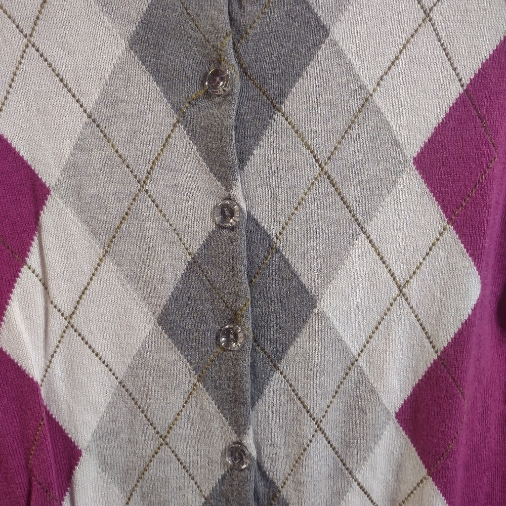 Argyle Crystal Button Sweater